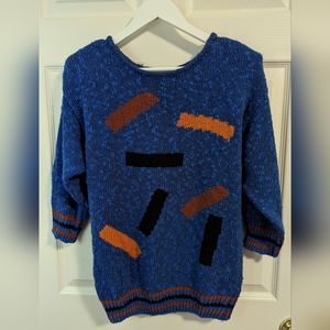 Andrea Gayle vintage blue sweater with brown design size medium